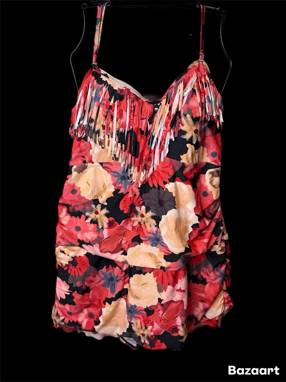 Meet Curve Floral Fringe swimsuit bathing suit - Red, Peach, Black 3XL nwt